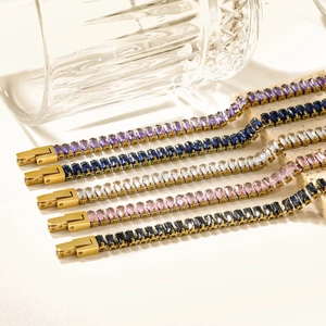 Tennisarmband Mit Rechteckigem Zirkonia Edelstahl Bunter Edelstein Eleganter Verschluss Modeschmuck Für Damen