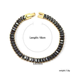 Tennisarmband mit rechteckigen schwarzen Edelsteinen und Goldfassung Länge 18cm