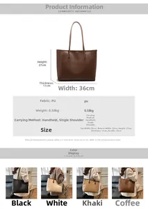 Detailed size specifications for the large capacity PU leather tote bag with long straps