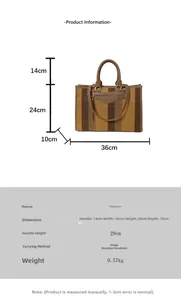 Detailed dimension guide for striped tote bag with polyester material and size specs