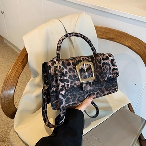 Sac Bandoulière Femme Imprimé Léopard Cuir PU Petit Sac Carré Avec Boucle Dorée Poignée Supérieure Sac À Épaule Tendance