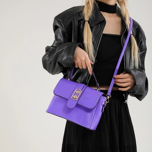 Chic purple leather crossbody bag for women with oval metal twist lock for daily use