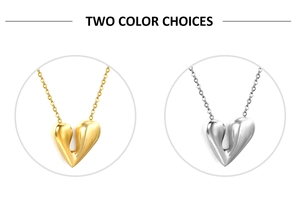 Détail des pendentifs cœur minimalistes en or 18 carats et argent sur chaînes fines