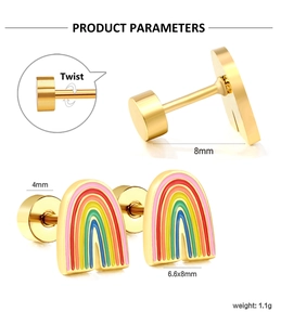 Technical view showing dimensions of rainbow enamel screw back stud earrings