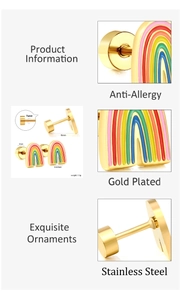Detailed dimensions of gold plated stainless steel rainbow stud earring with screw back