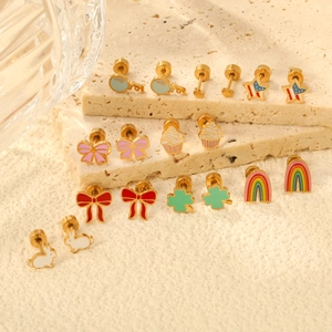 Stainless Steel Stud Earrings With Enamel Cute Rainbow Bow Star Shapes Twist Screw Back For Women Girls