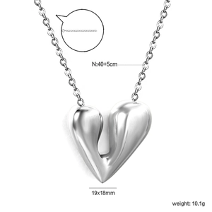 Collier minimaliste avec pendentif cœur en acier inoxydable chaîne 40+5cm fini argent