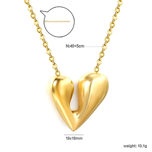 Collier minimaliste avec pendentif cœur en or 18K, 19x18mm sur une chaîne de 40+5cm