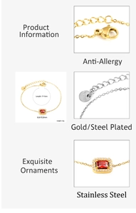 Vue macro du bracelet en acier inoxydable avec pendentif rubis rectangle et fermoir
