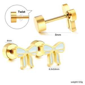 Boucles d'oreilles nœud en acier inoxydable plaqué or 18 carats avec émail bleu