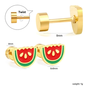 Boucles d'oreilles pastèque en acier inoxydable avec émail rouge et vert laqué
