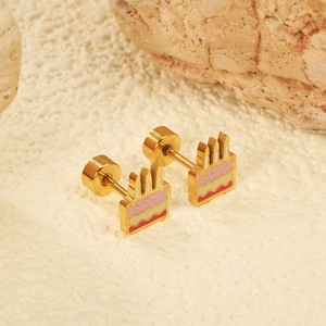 Boucles d'oreilles gâteau d'anniversaire minimalistes en acier inoxydable doré