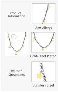 Détails du collier à perles avec breloques étoile et lune et dimensions complètes