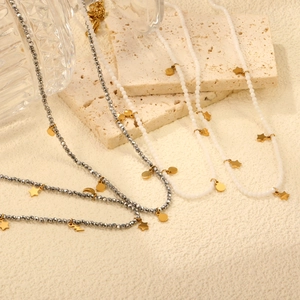 Collier Perles Acier Inoxydable Plaqué Or Avec Étoile Lune Éclair Rond Pendants Anti Allergie Bijoux Minimalistes Femme