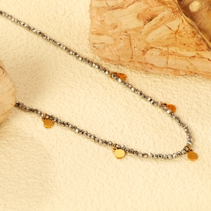 Collier à perles minimaliste en acier inoxydable avec pendentifs étoile et lune dorés