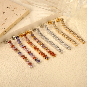 Orecchini Pendenti In Acciaio Inossidabile Con Zirconi Colorati Ovali Nappa Lunga Per Donna Lucidatura A Specchio Anallergico