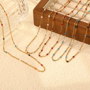 Beaded Necklace Stainless Steel Gold Plated Colorful Enamel Beads Choker Chain Boho Minimalist Fashion Jewelry For Women