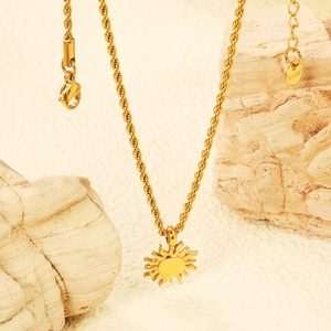 Sun Pendant Necklace 18K Gold Plated Stainless Steel Rope Chain Hypoallergenic Hip Hop Style For Men Women