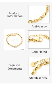 Detail of 18K gold plated stainless steel coffee bean chain with lobster clasp and tag
