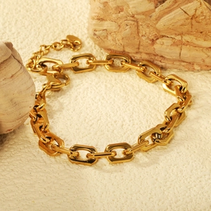 Chunky 18K gold plated stainless steel coffee bean chain bracelet for women on stone base