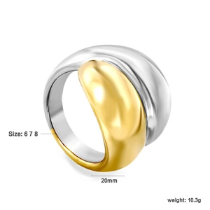 Detailansicht des zweifarbigen Metallrings mit Angabe der 20mm Breite und 10,3g Gewicht