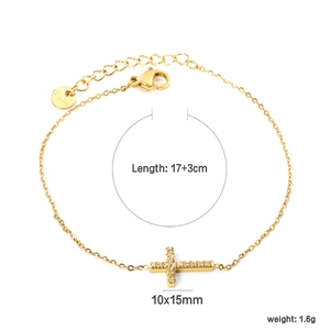 Gold-plated stainless steel cross bracelet with sparkling zircon stones and lobster clasp