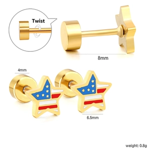 Detailansicht Stern-Ohrstecker mit US-Flaggen-Emaille und sicherem Drehverschluss-Design