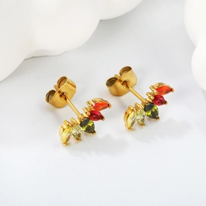 Boucles d'oreilles en acier doré avec strass marquise colorés en forme de feuille chic