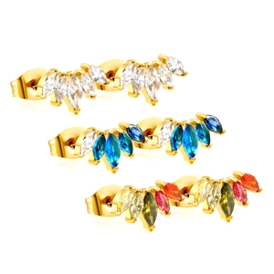 Trois paires de boucles d'oreilles élégantes avec strass marquise en forme de feuille