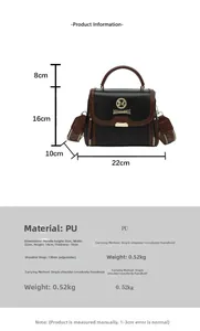 Vue détaillée des dimensions du sac en cuir PU bicolore avec bandoulière large