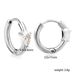 Detail view of silver earrings showing pear-shaped zircon size 4.8x6.8mm and 2.9g weight