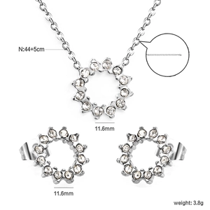 Versilbertes Zirkonia Schmuckset mit Halskette und Ohrsteckern im Blumen-Design