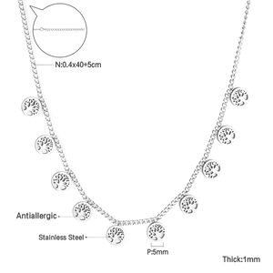 Detailed view of stainless steel necklace with 5mm Tree of Life pendants and 40+5cm chain