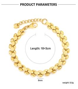 Details zum 18K vergoldeten Edelstahlarmband mit Maßen 18+3cm Länge und 8mm Breite