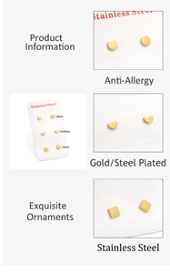 Détails de boucles d'oreilles géométriques en acier inoxydable doré, taille 4mm
