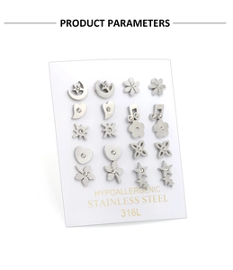 Lot de 10 paires de boucles d'oreilles hypoallergéniques en acier inoxydable 316L