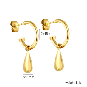 Boucles d'oreilles créoles gouttes en acier inoxydable plaqué or 18k de 2x16mm