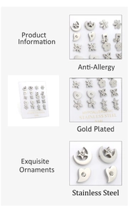 Gros plan détaillé sur un ensemble de boucles d'oreilles en acier inoxydable 316L argenté