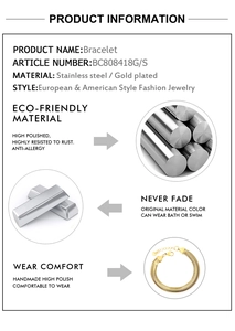 Detail view showing 18K gold plated stainless steel flat mesh bracelet specifications