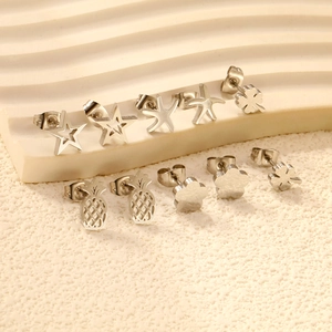Stainless Steel Stud Earrings Hypoallergenic Minimalist Star Moon Flower Shapes Fashion Jewelry For Women