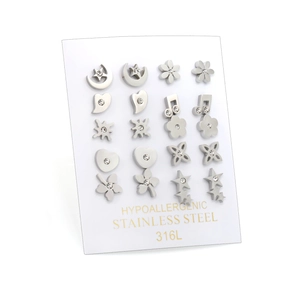 Lot de 12 paires de puces d'oreilles en acier inoxydable 316L motifs étoiles et fleurs