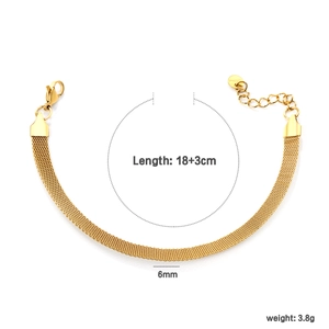 Minimalist 18K gold mesh stainless steel bracelet with 18+3cm length and 6mm width