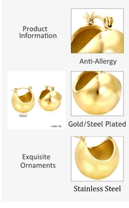 Détails des boucles d'oreilles boules creuses en acier doré 19,5 mm avec dimensions précises