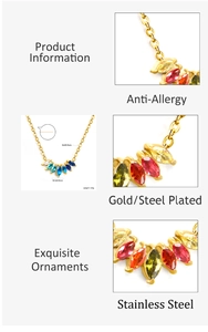Detail of rhombic zircon flower pendant on fine gold chain with marquise cut stones