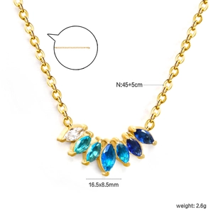 Gold zircon necklace with gradient blue marquise stones and size dimensions