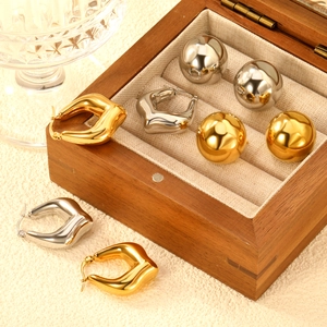 Boucles D Oreilles Créoles Épaisses En Acier Inoxydable Plaqué Or Poli Miroir Boule Ronde Géométrique Bijoux Femmes