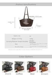 Tabella dettagliata delle dimensioni della borsa tote e quattro colori disponibili