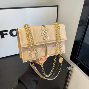 Sac À Bandoulière Matelassé En Cuir PU Pour Femmes Petit Sac Carré Avec Chaîne Dorée Et Gland Logo Métallique