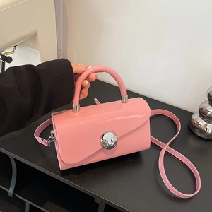 Vintage Box Crossbody Bag For Women Luxury Glossy PU Leather Handbag With Silver Ball Buckle Trendy Square Shoulder Bag