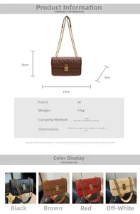 Detailed size specifications of the quilted leather shoulder bag with gold chain strap